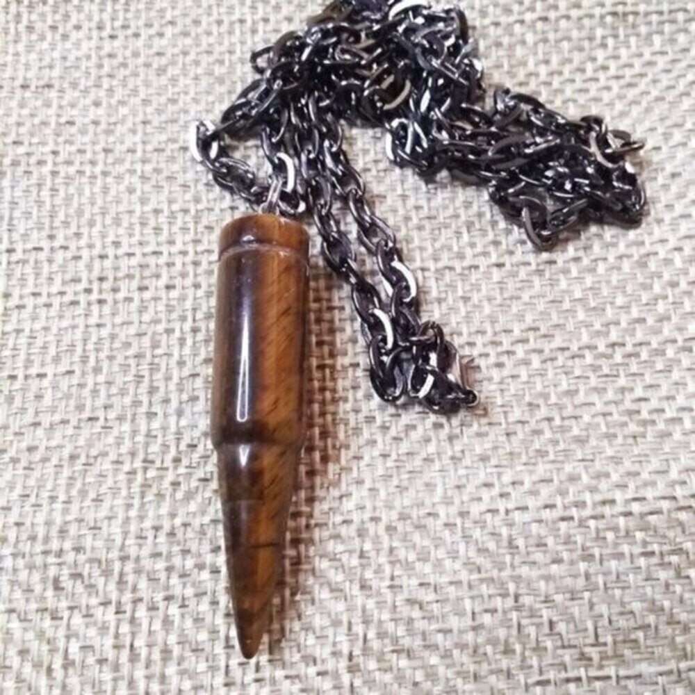 Real TigersEye Bullet + 24" Chain - Rugged Men's Necklace - Courage + Protection - Picture 3 of 14